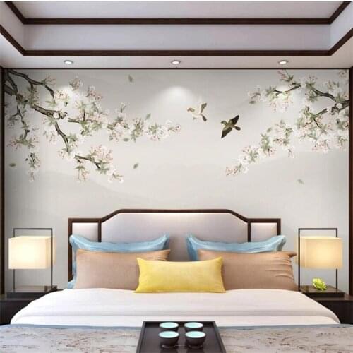 Custom wallpaper 3d photo mural Begonia flower hand-painted meticulous flower and bird new Chinese TV background wall фотообои
