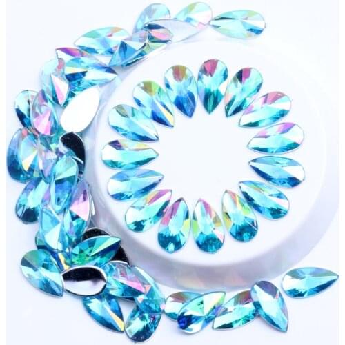Imitation Acrylic Rhinestones 200pcs 9x18mm AB Colors Flatback Pointed Tear Shape Drop Shape Glue On Beads DIY Decorations