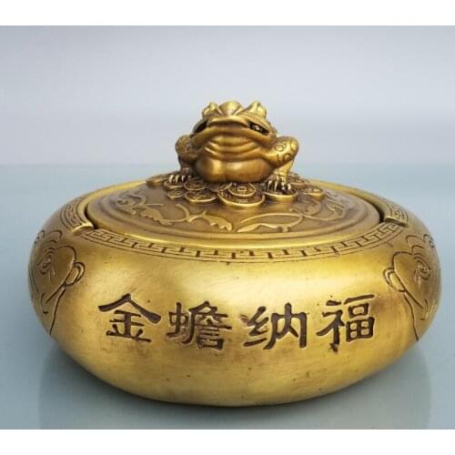 China brass gold toad treasure bowl crafts statue