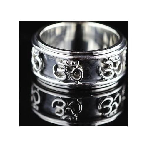 925 Sterling Silver Tibetan Buddhist Om Ohm Spinning Band Ring Men Women Gift A3415
