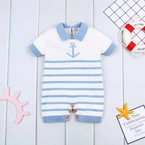 Baby Boys Short Sleeve Rompers Fashionable Turn-Down Neck Newborn Bebes Jumpsuits Overall Summer Cotton Knitted Children Clothes