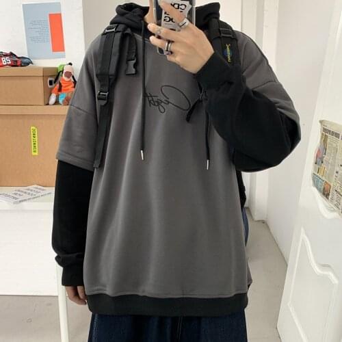 Korean Fashions Hooded Hoodies Men Patchwork Streetwear Hoodie 2021 Embroidery Japanese Streetwear Sweatshirts Male