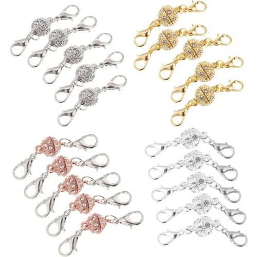 5 Pieces/Pack Rhinestone Crystal Round 8mm Ball Lobster Clasp Hook Connectors Necklace Bracelet Magnet Clasp
