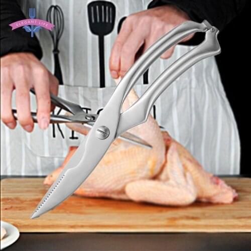 Stainless Steel Kitchen Scissors Chicken Bone Fish Duck Poultry Scissors Cutter Shear Snip Cook Kitchen Gadgets Tool Safety Lock