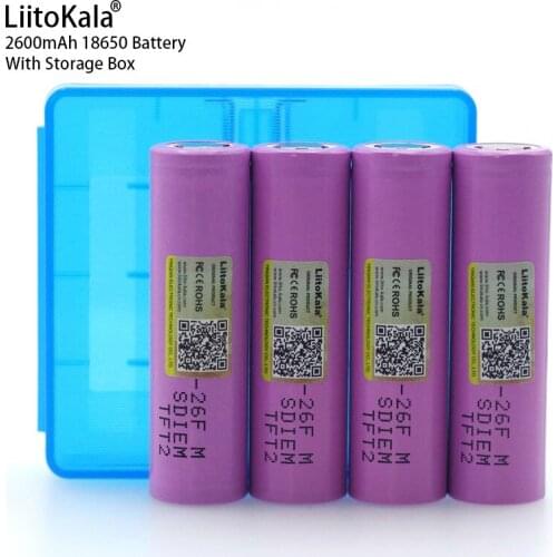 4PCS Liitokala New Original 3.7V 18650 ICR18650-26F 2600mAh Li-ion Battery Suitable for Laptop flashlight battery+Storage Box