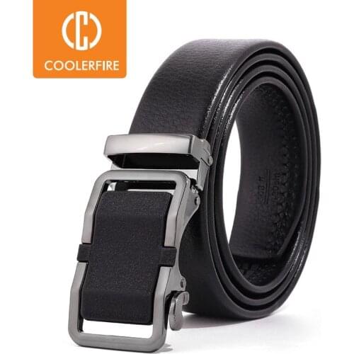 Coolerfire Men Automatic Buckle Belts Top Quality PU Leather Fashion Black Belt for Men Luxury LD011