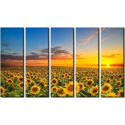 Canvas Prints Sunflowers, 5 Panel Sun Flower Photo Wall Art Modern Giclee Art Work Sea Painting Picture Drop shipping