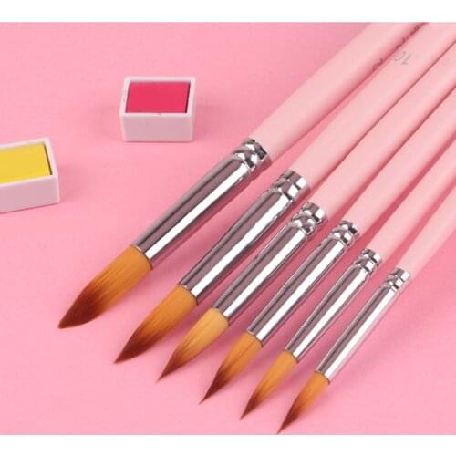 Nylon hair watercolor gouache brush set pen professional student art painting special tip round head acrylic paint beginner 6pcs