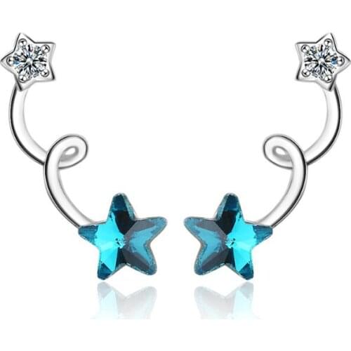 New Simple Cute Blue Star Crystal Zircon Spiral Earrings For Women Trend Creative Party Gifts Jewelry SAE293