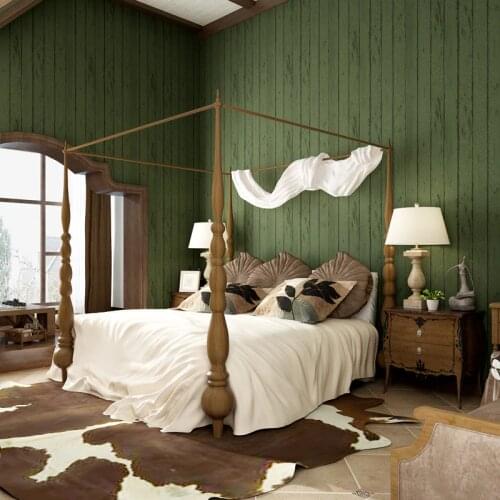 Beibehang Bars non-woven wallpaper bedroom TV background wallpaper Mediterranean retro green wallpaper wood
