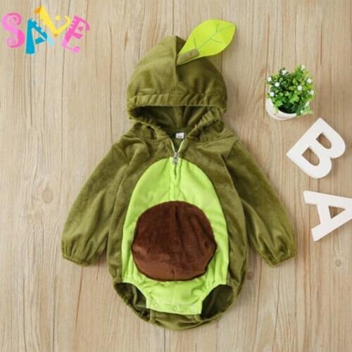 2020 Autumn Baby Spring Clothing Christmas Newborn Infant Kids Baby Boy Girls Avocado Hooded Bodysuit Leaves Velvet Jumpsuit
