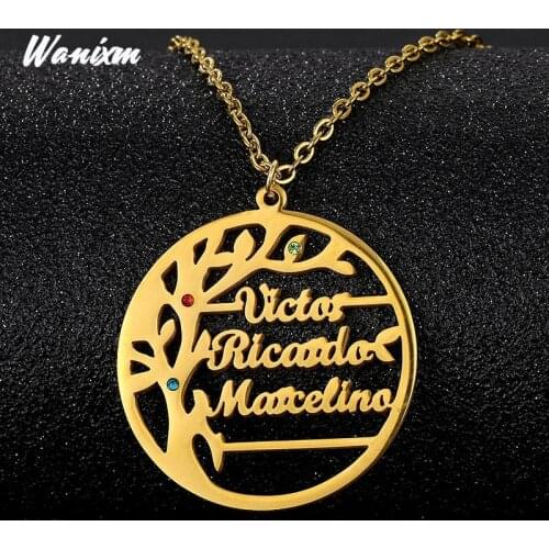 Personalized Tree of Life Custom Name Necklace Stainless Steel Color Zircon Tree Women Letter Necklace Couple Family Jewelry