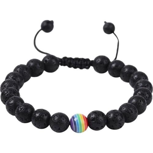 Braided Rainbow Beads 8mm Black Lava Stone DIY Aromatherapy Essential Oil Diffuser Bracelet Jewelry Mala Prayer Buddha Bracelet