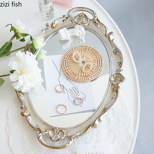 Resin Glass Mirror Tray Jewelry Display Tray Dressing Table Storage Tray Jewelry Display Props Shooting Props Decorative Plate
