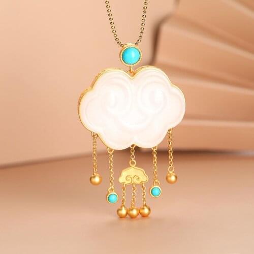 Natural Hetian Jade Lock of Good Wishes Pendant Female S925 Sterling Silver All-Matching Tassel Necklace Fashion Popular Classic