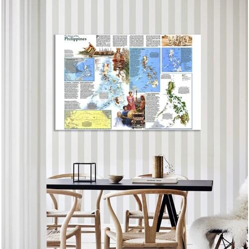 Retro 1986 Philippines Map 150x100cm Non-woven Art Paper Painting Home Decor World Map Wall Poster Student School Office Supply