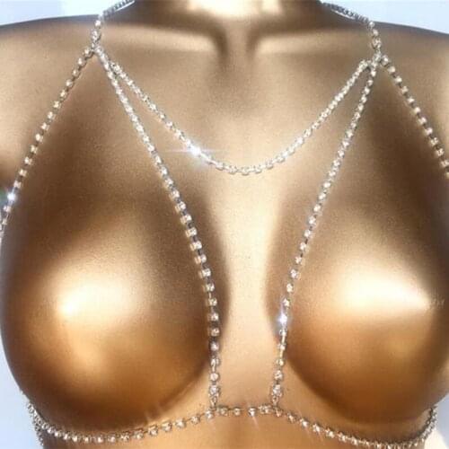 Luxury Bling Bra Chain Rhinestone Body Chain Breast Bra Sexy Lingerie Night Club Crystal Necklace Body Jewelry Valentines Gift