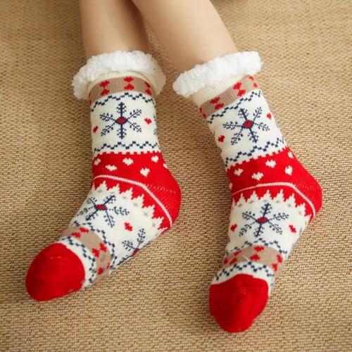 Christmas-Socks Cute Female Mid-Tube Winter Floor Socks Women Warm Thickening Plus Velvet Home Sleep-Socks Colorful Carpet Sock
