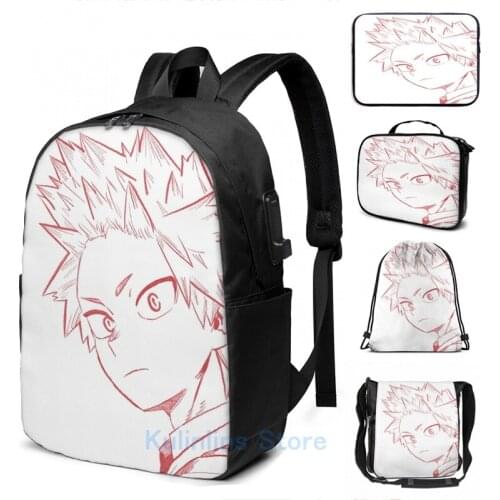 Funny Graphic print Kirishima Eijiro USB Charge Backpack men School bags Women bag Travel laptop bag