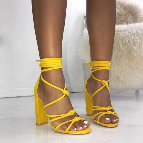 Hot Sale Summer Gladiator Sandals Sexy Square Heels Big Summer Fish Mouth Cross Straps Thick With Super High Heel Sandals