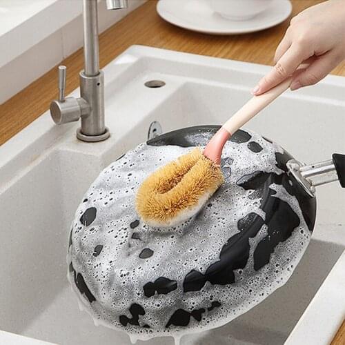 045 Long Handle Hanging Strong Decontamination Coconut Palm Pot Brush Quick Foaming Cleaning brush Kitchen Clean Tools