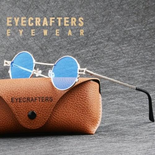 Retro Vintage Round Sunglasses Mens Womens Metallic Gothic SunGlasses Male Famle John Lennon Glasses Blue Steam Punk Sunglasses