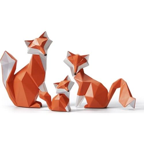 Modern 3D Geometric Stereo Red Fox Figurines Resin Animal Miniature Statue Office Desk Home Decoration Accessories Wedding Gifts