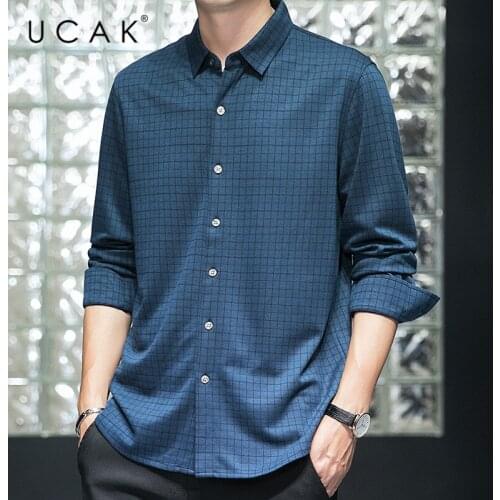 UCAK Brand Cashmere Shirt Men Clothes Spring New Tops Business Casual Plaid Turn-down Collar Long Sleeves Shirt Homme U6131