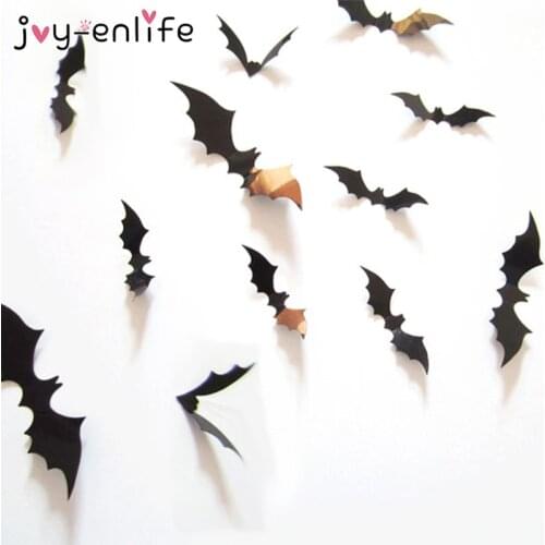Halloween Decoration 12pcs 3D Black PVC Bat DIY Decor Wall Sticker Halloween Party Bar Decals Scary Halloween Party Decoration