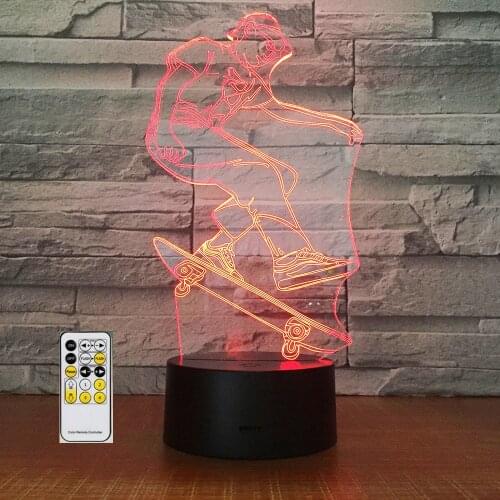 Craze Skateboarding 3D LED Acrylic Night Lamp Office Bar Bedroom Mood Lighting 7 Colors Change Illusion Kids Gift Home Decor
