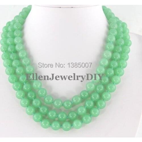 High Quality 3 Rows 10MM Green hot Necklace,Holiday Party Necklace,Bridesmaid Necklace,Statement Necklace,hot Jewelry