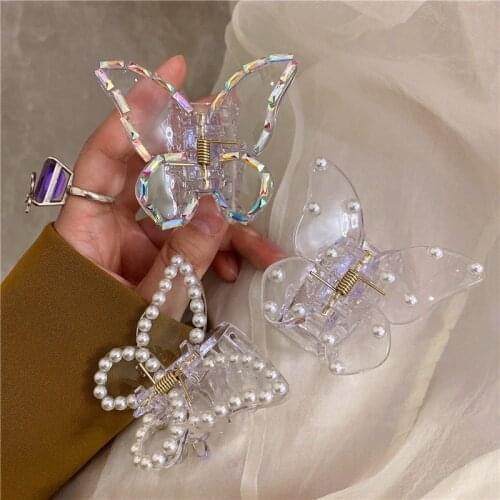 2021 Summer Transparent Butterfly Hair Claws Hairpin Cute Transparent Grabs Acrylic Hair Clip for Women Sweet Accessories