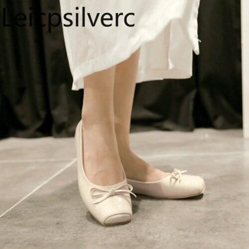 Spring and autumn The New fashion Square head Shallow mouth butterfly Knot flat Womens shoes plus size 30-50
