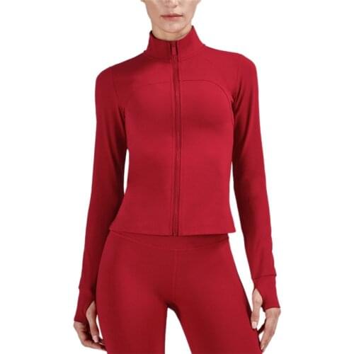 Women Sports Jacket Long Sleeve Zip Gym High Neck Zipper Casual Yoga Wear Coat Run Fitness Top Clothing Tights Soft Nude Female