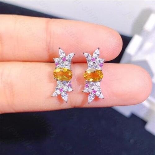 Summer new style 925 silver inlaid natural citrine earrings, womens earrings, finely inlaid, luxurious and bright