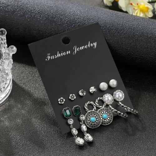 Vintage ethnic metal statement flower stud earrings for women fashion water drop design rhinestone pearl wedding ear jewelry