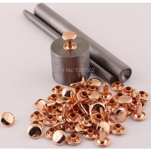 100sets/lot 8*10mm rose gold color metal Double Cap Rapid Rivets with 3pcs tool garment belt bag accessories