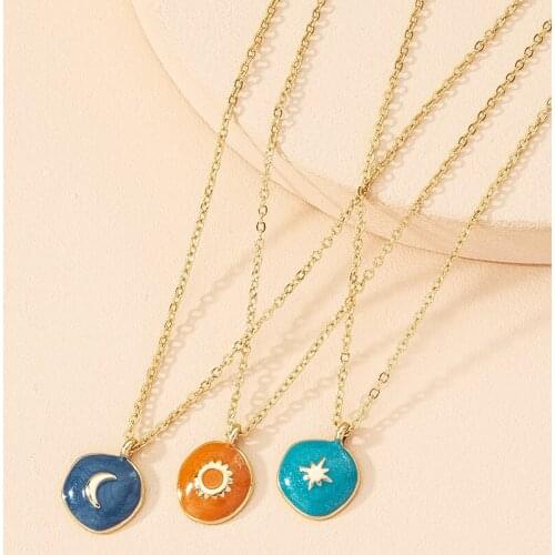 12pcs / lot fashion jewelry gold metal enamel star moon sun pendant necklace