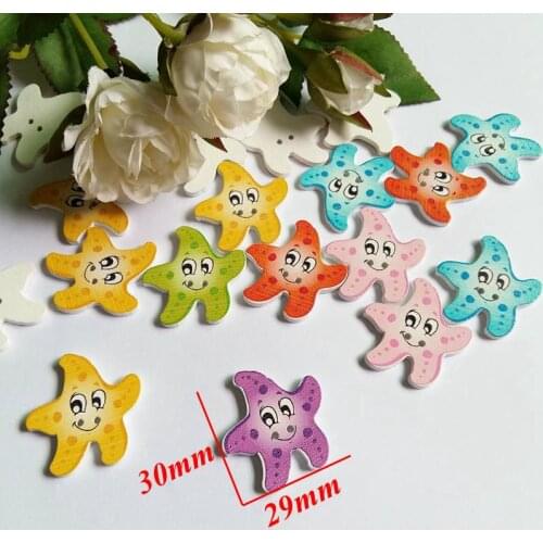 50pcs 2 Holes starfish Wooden Buttons For Clothes Decorative Buttons For Needlework Scrapbooking DIY Sewing Accessories
