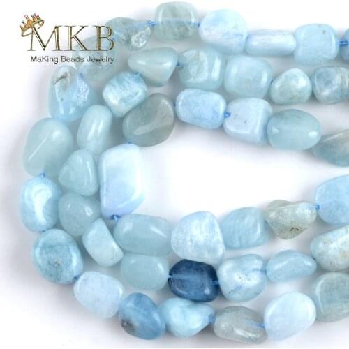 Natural Stone Aquamarines Irregular Beads Spacer Loose Beads For Jewelry Making 8-10mm DIY Bracelet Necklace Jewellery Strand15"