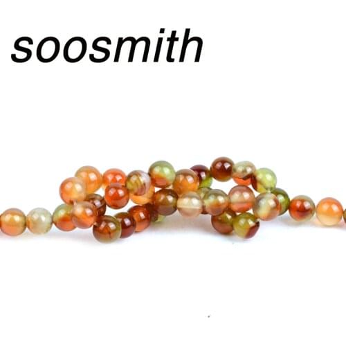 Soosmith Peacock Agates Natural Stone Beads Colorful Round Loose Beads 6/8/10/12MM For Jewelry Making Stone Bracelet Diy Bead