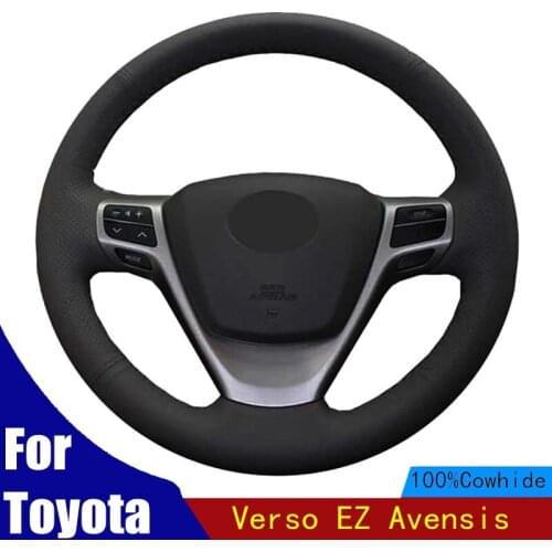 DIY Car Steering Wheel Cover Customize Original Black For Steering Wheel For Toyota Verso EZ Avensis Genuine Leather Braid