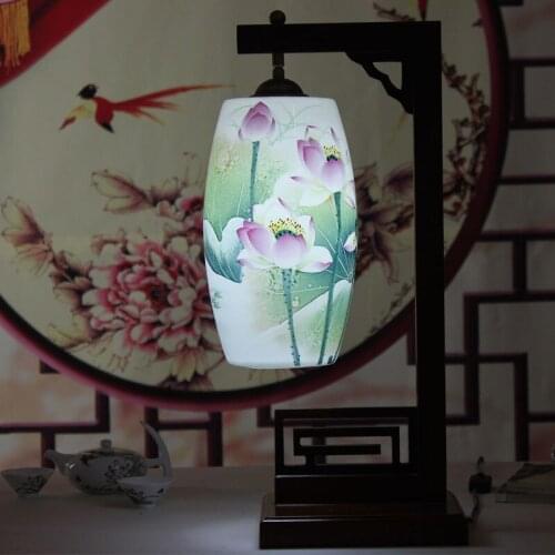 Jingdezhen Bedroom Living Room Bedside Modern Creative Chinese lamp Antique Solid Wood Thin Tire Porcelain Ceramic Table lamp