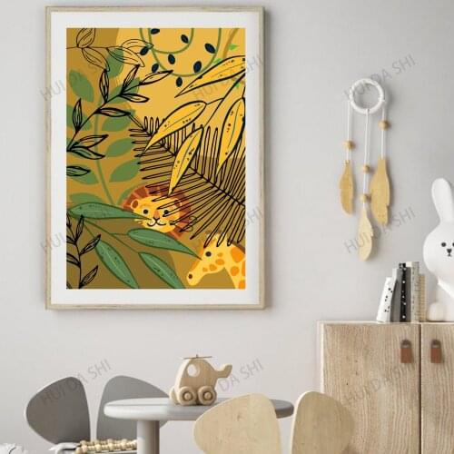 Kids Jungle Animals, Print, Botanical Print, Jungle, Nursery Print, Kids room print, Animals Print, Lion Giraffe print,Wall art