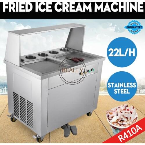 Double Square Pan Fried Ice Cream Machine Rolling Yogurt Maker with 5 Buckets Roll Fry Ice Cream Machine