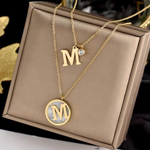 Stainless steel fadeless a two-wear double-necklace female letter M sweater chain simple joker INS lengthen collarbone chain