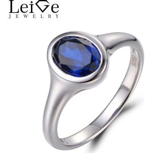 Leige Jewelry Oval Cut Sapphire Ring Wedding Ring September Birthstone Real 925 Sterling Silver Vintage Rings Blue Gemstone Ring