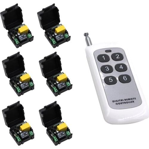 0-500m Mini Size 220V 1CH Wireless Remote Control Switch Relay 6X 1CH Receiver +1X 6CH Transmitter System Top Sales