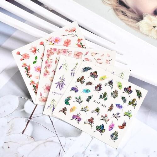 5*6cm Water Transfer Nail Sticker Decal DIY Rose Flower Lavender Butterfly Trend Watermark Paper Nail Art Sticker