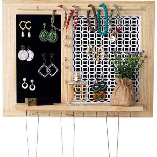 Hanging Jewelry Organizer Wall Mounted-Rustic Wooden Jewelry Hanger, Bracelet Earring Holder, Wall Storage Organizer